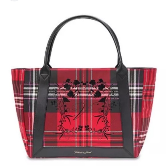 Victoria’s Secret Red Plaid Signature Weekend Tote Bag Purse - Picture 1 of 11